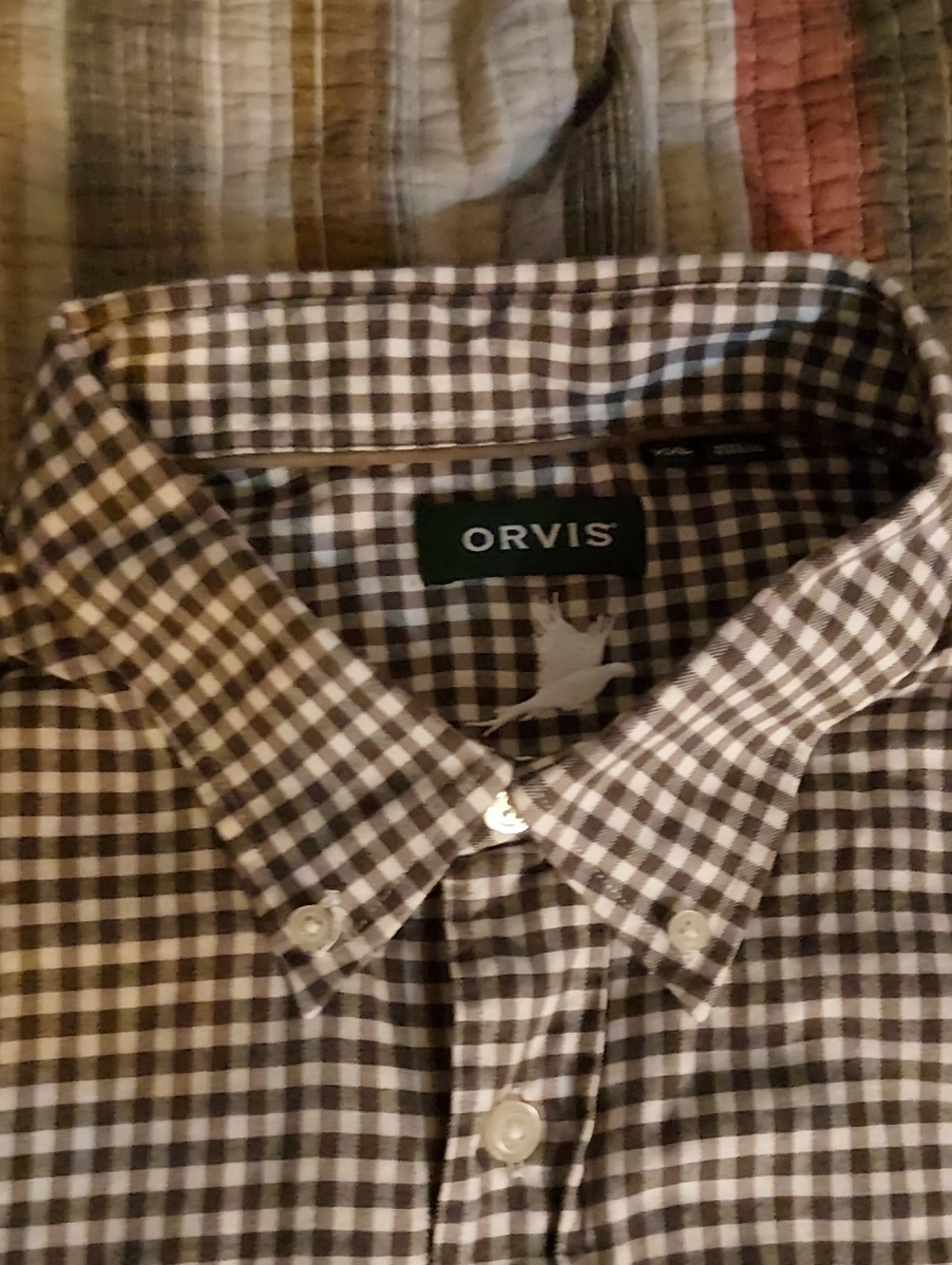 Orvis Brown and White Gingham Button-Down Shirt